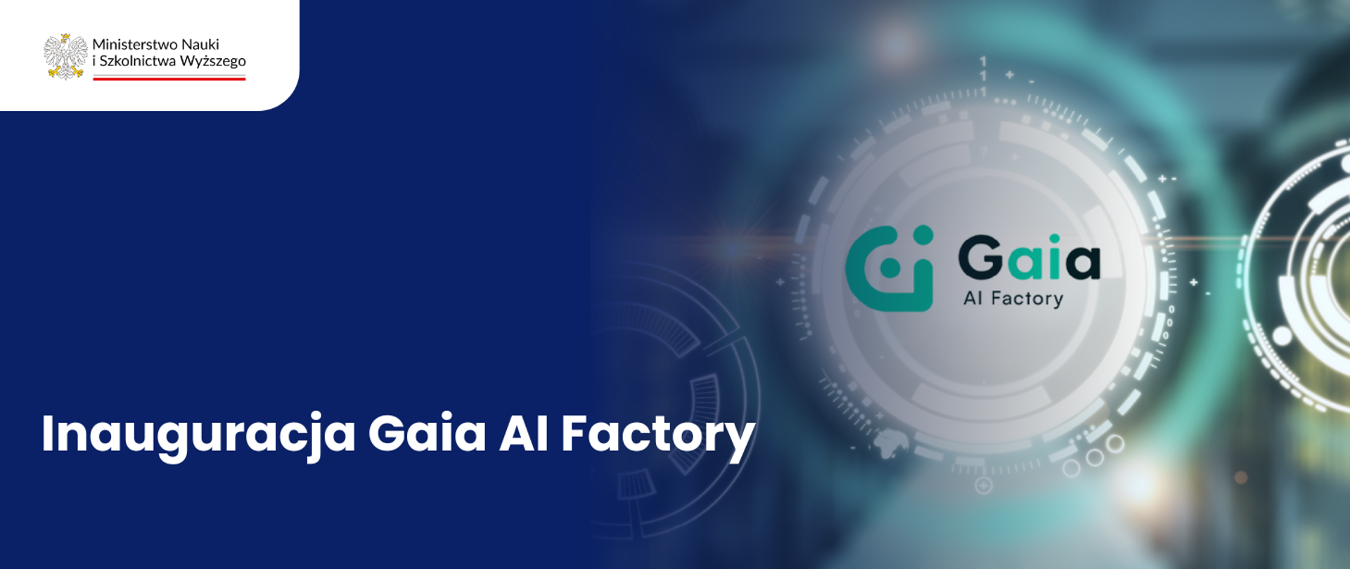 Grafika - na niebieskim tle napis Inauguracja Gaia AI Factory.