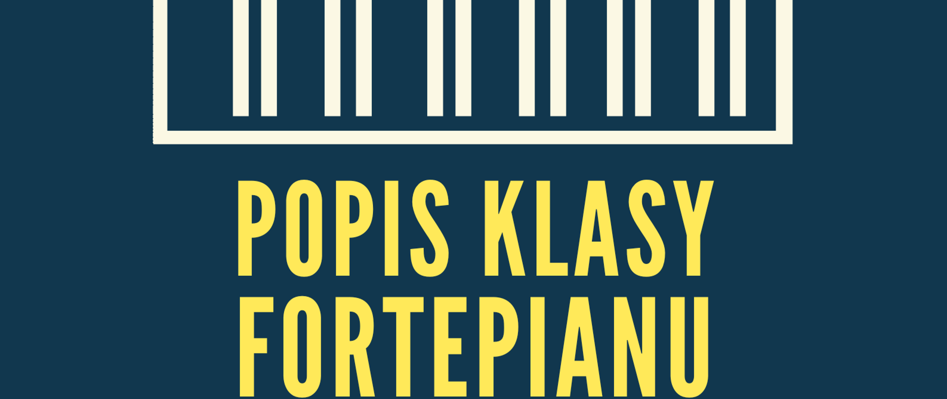 Grafika w ciemnogranatowym kolorze, przedstawiająca w górnej części wizerunek fortepianu w rzucie "z góry" z widoczną klawiaturą. Na środku znajdują się napisy: "Popis klasy fortepianu mgr Małgorzaty Niewęgłowskiej". Na dole w kwadracie koloru kremowego znajduje się granatowy napis: "12 marca 2025 r., godz. 17.00, aula szkoły".