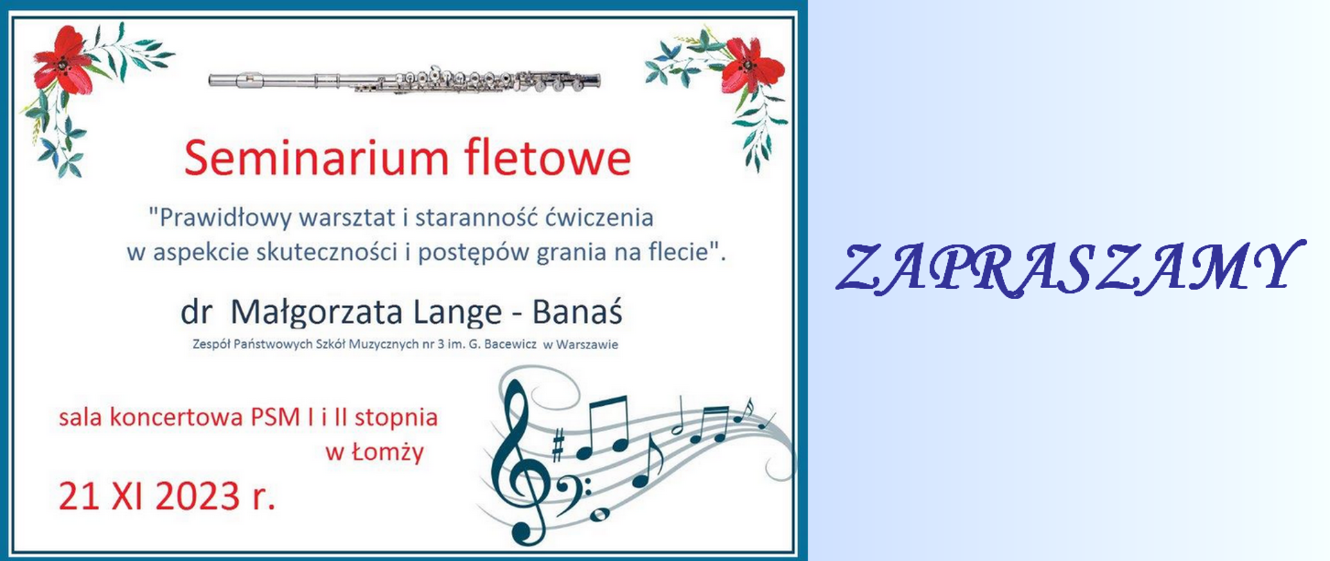 baner - na białym i niebieskim tle dane na temat seminarium