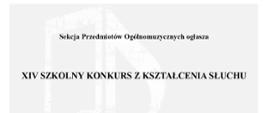 na jasno szarym tle na górze strony logo szkoły, poniżej czarne napisy informujące o dacie i godzinach wydarzenia, na samym dole obrazek przedstawiający słuchawki i nuty