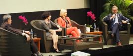 Panel discussion during “Europe’s Past, Present and Future" meeting at Tanglin Club; from left Ambassador RP, Magdalena Bogdziewicz, Ukrainian Ambassador Kateryna Zelenko and Estonian Ambassador Priit Turk.