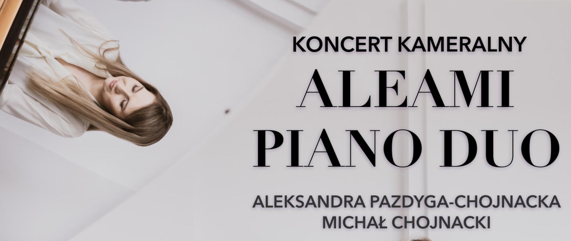 Plakat informacyjny dotyczący Koncertu Kameralnego Aleami Piano Duo odbywający się 2.07.2023 r. o godz. 17.00.