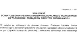 Komunikat PINB w Zakopanem do właścicieli i zarządców obiektów budowlanych.