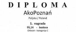 Zdjęcie przedstawia dyplom na 48 Międzynarodowym Konkursie Akordeonowym w Puli dla nauczyciela PSM I stopnia w Jarocinie. Na zdjęciu podpisy jurorów, imię i nazwisko nauczyciela oraz logotypy sponsorów.
