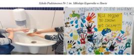 Zdjęcie przedstawiające mycie rąk przez uczniów ze Szkoły Podstawowej