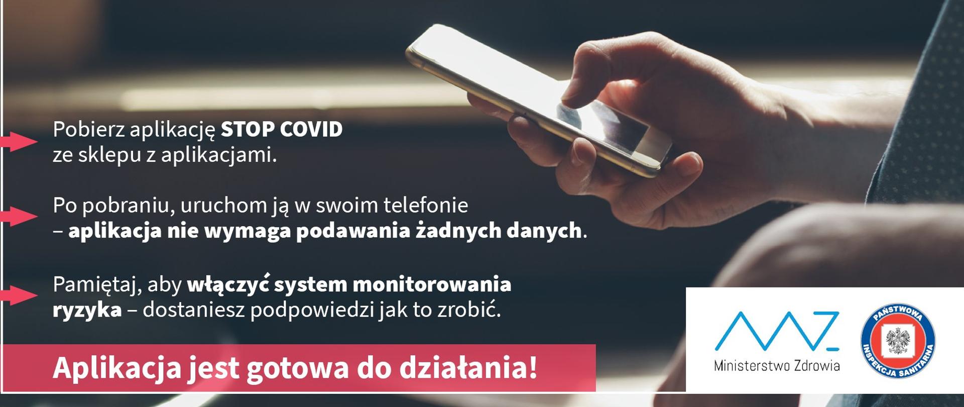 Baner informacyjny dotyczący jak zainstalować oraz uruchomić aplikację STOP COVID ProteGO SAFE