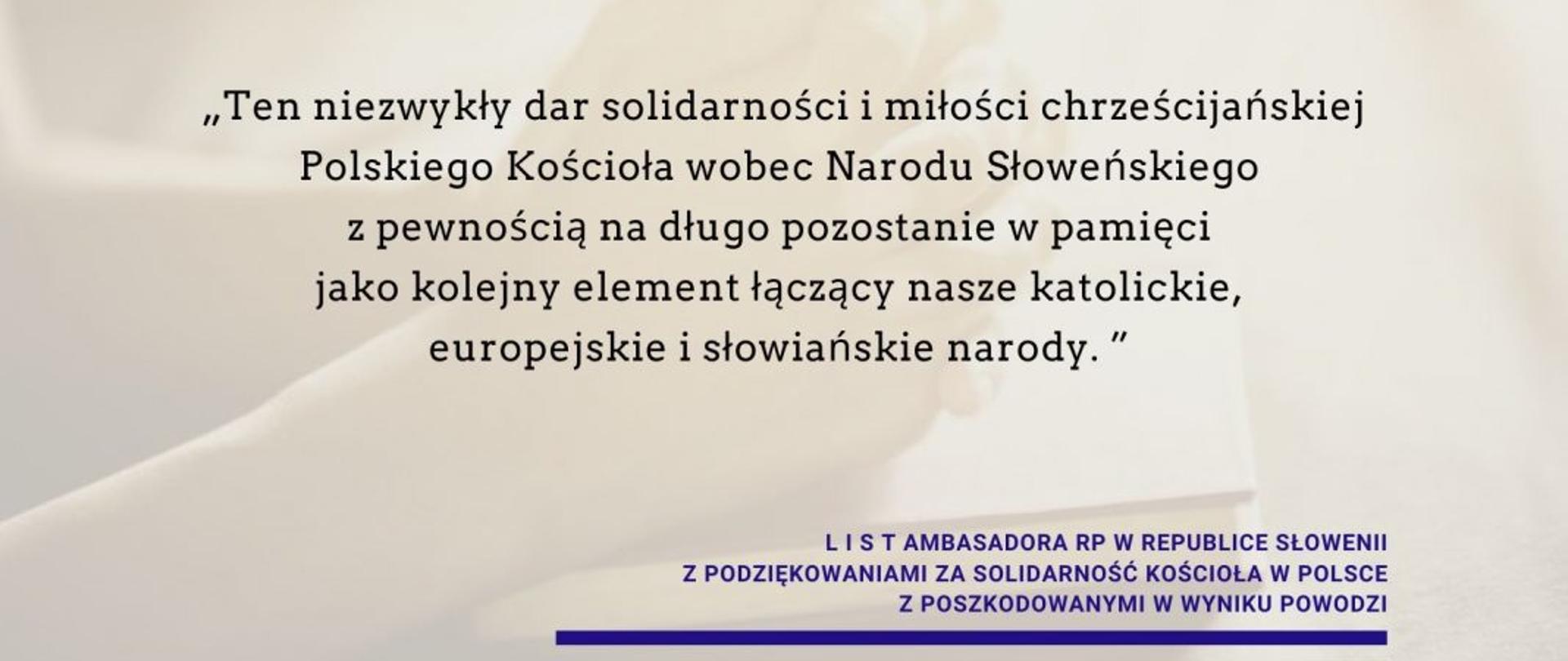 Podziękowanie Ambasadora RP Krzysztofa Olendzkiego za solidarność Kościoła w Polsce z poszkodowanymi w wyniku powodzi w Słowenii