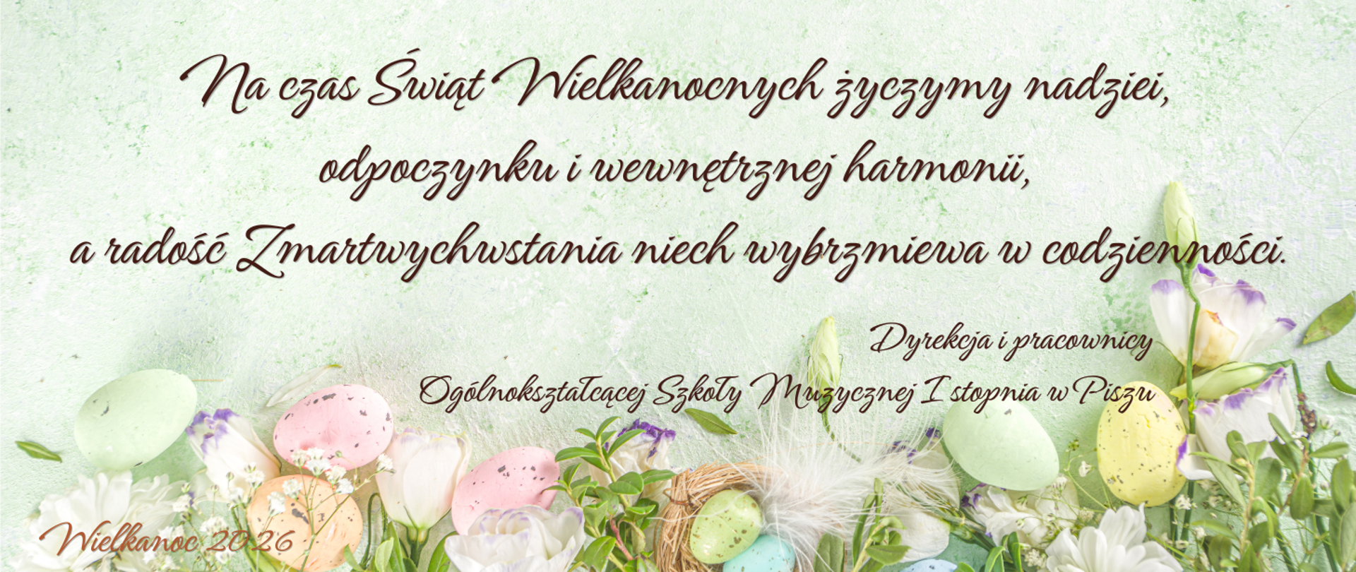 Na jasnym tle z motywami świąt wielkanocnych życzenia.