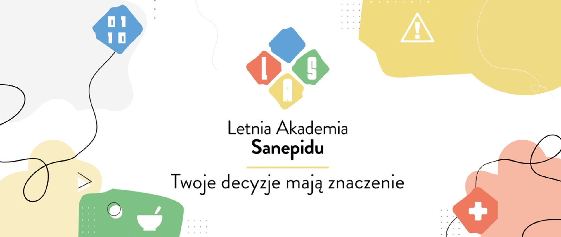 Na białym tle logo kampanii i hasło plus ozdobniki