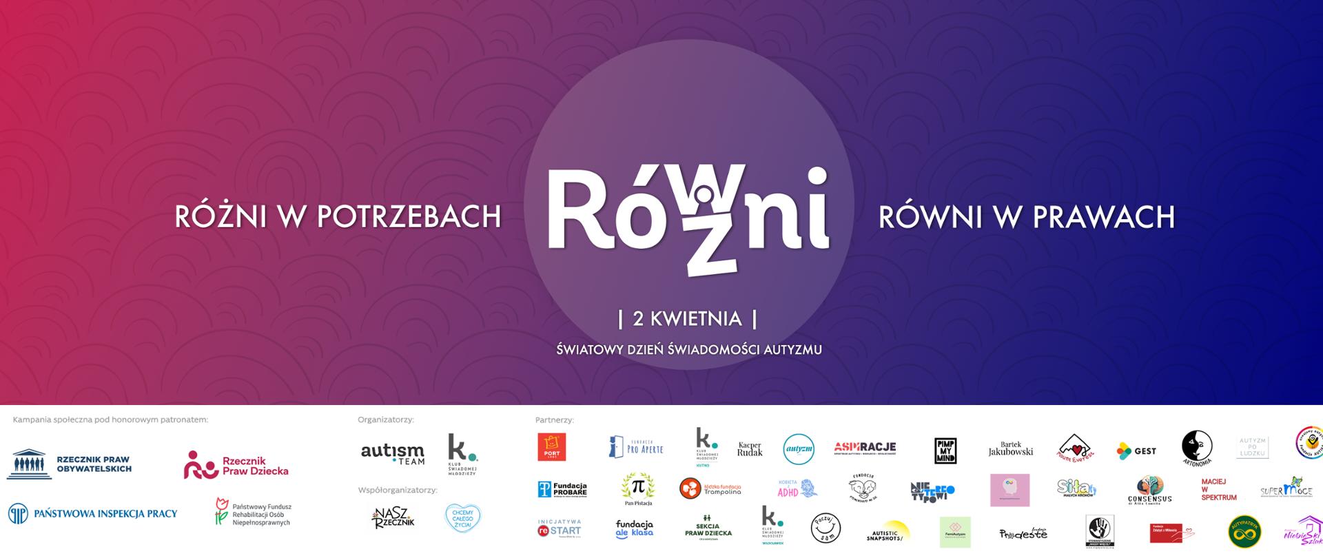 Grafika - różni w potrzebach - równi w prawach, 2 kwietnia, Światowy Dzień Świadomości Autyzmu 