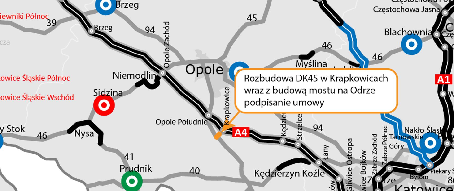 Infografika_umowa na rozbudowę DK45 w Krapkowicach oraz budowę mostu na Odrze