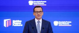 Premier Mateusz Morawiecki podczas konferencji prasowej o stanie finansów publicznych w KPRM.