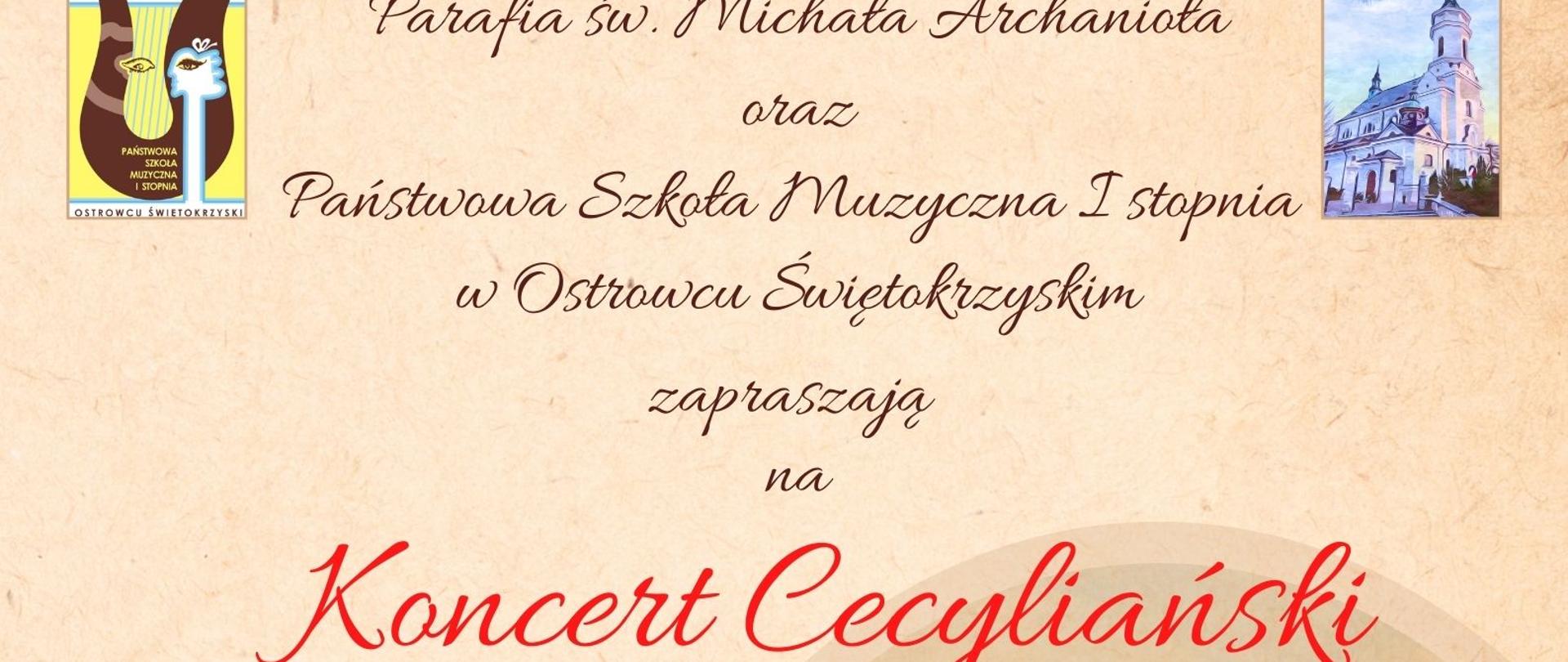 Plakat zawierający szczegółowe informacje o koncercie na tle beżowym