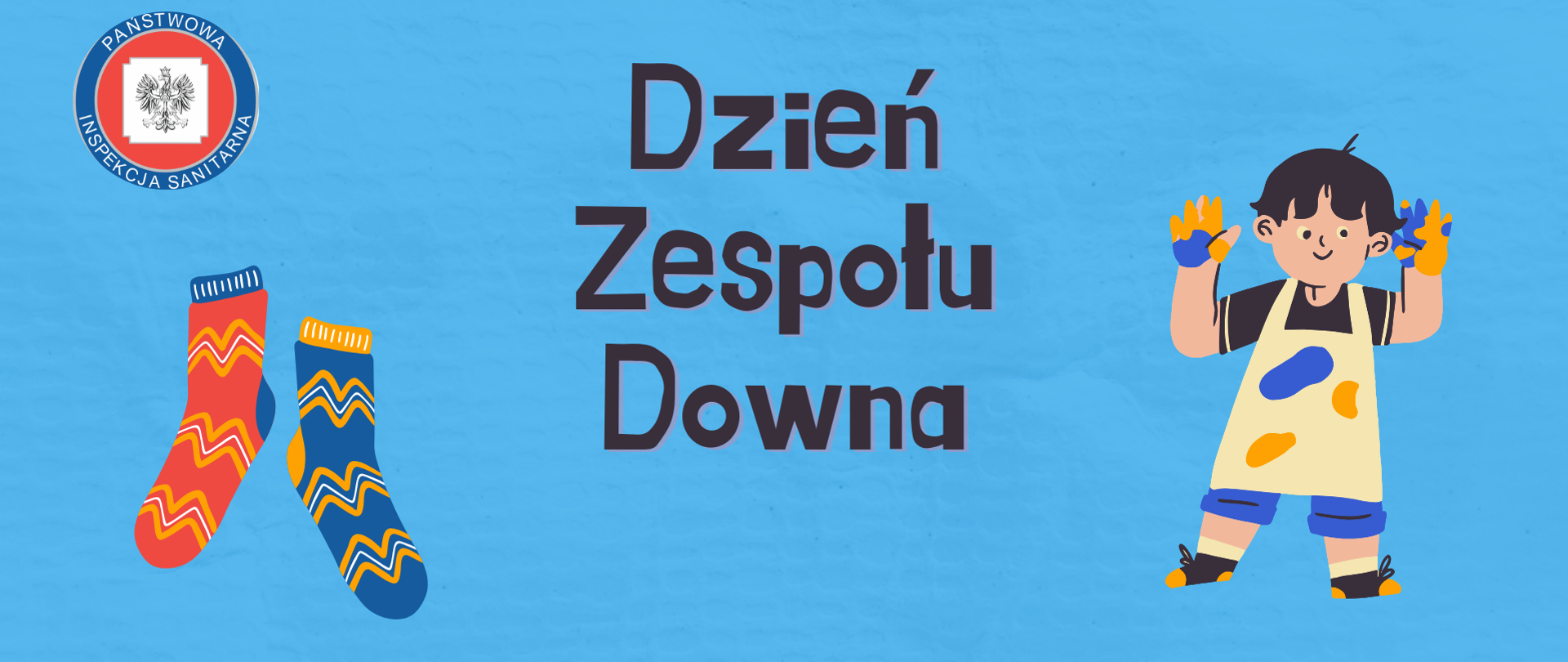 Infografika przedstawia kolorowe skarpetki będące synonimem niedopasowania społecznego i genotypowego z jakim borykają się osoby z zespołem Downa.