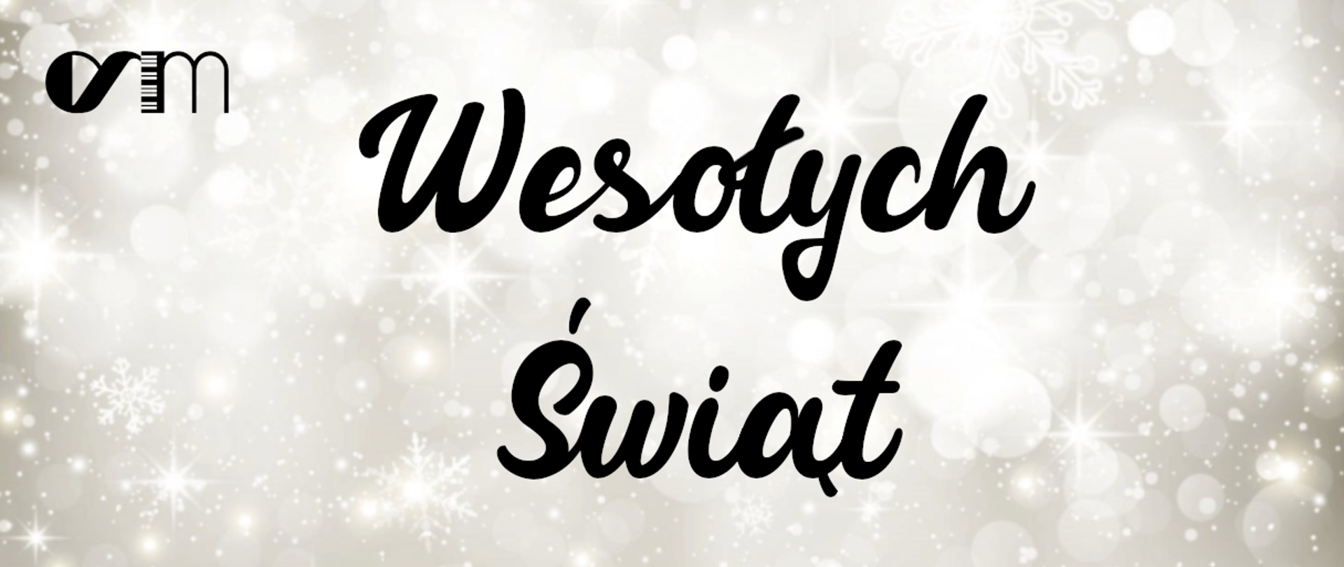 Na jasnym tle czarnym fontem napis Wesołych świąt oraz logo szkoły