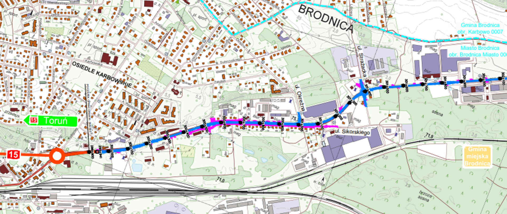 Grafika przedstawia plan rozbudowy DK15 Brodnica - Tama Brodzka