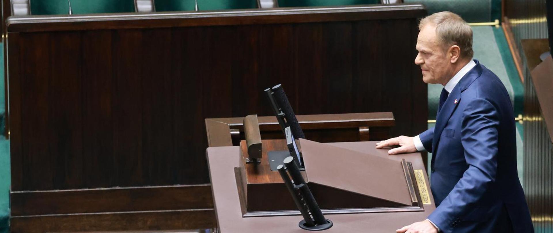 Premier Donald Tusk podczas wypowiedzi w Sejmie RP.