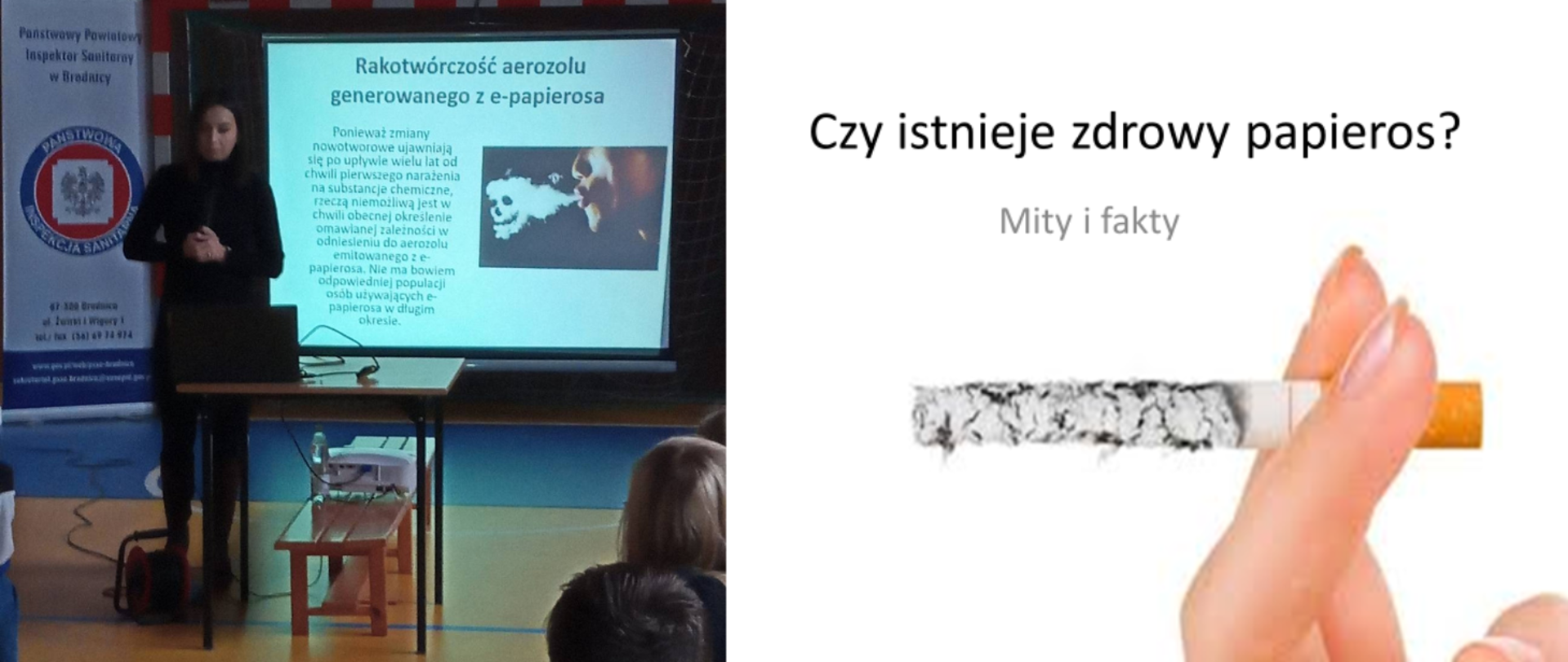 Kolejne działania dotyczące szkodliwości wynikających z palenia papierosów. Prelekcja przedstawiciela Państwowego Powiatowego Inspektora Sanitarnego w Brodnicy pt. "Czy istnieje zdrowy papieros? Mity i fakty" w Szkole Podstawowej im. Małgorzaty Sulek w Drużynach