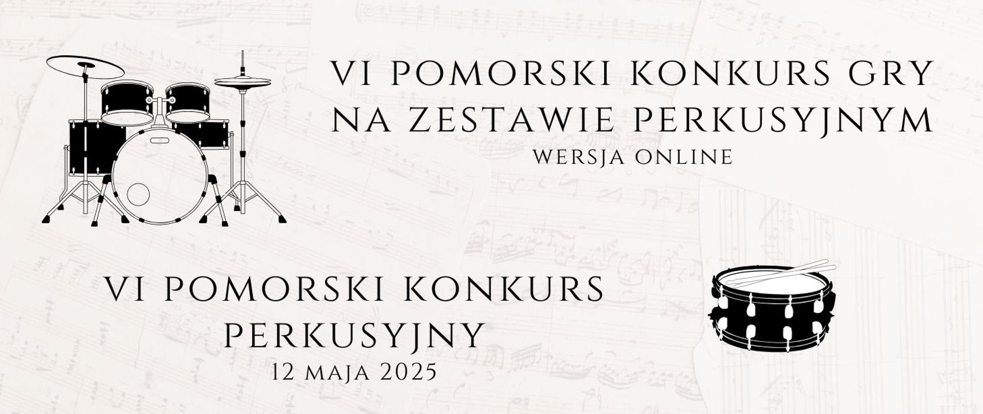 informacja o konkursie wraz z rysunkami werbla i zestawu perkusyjnego