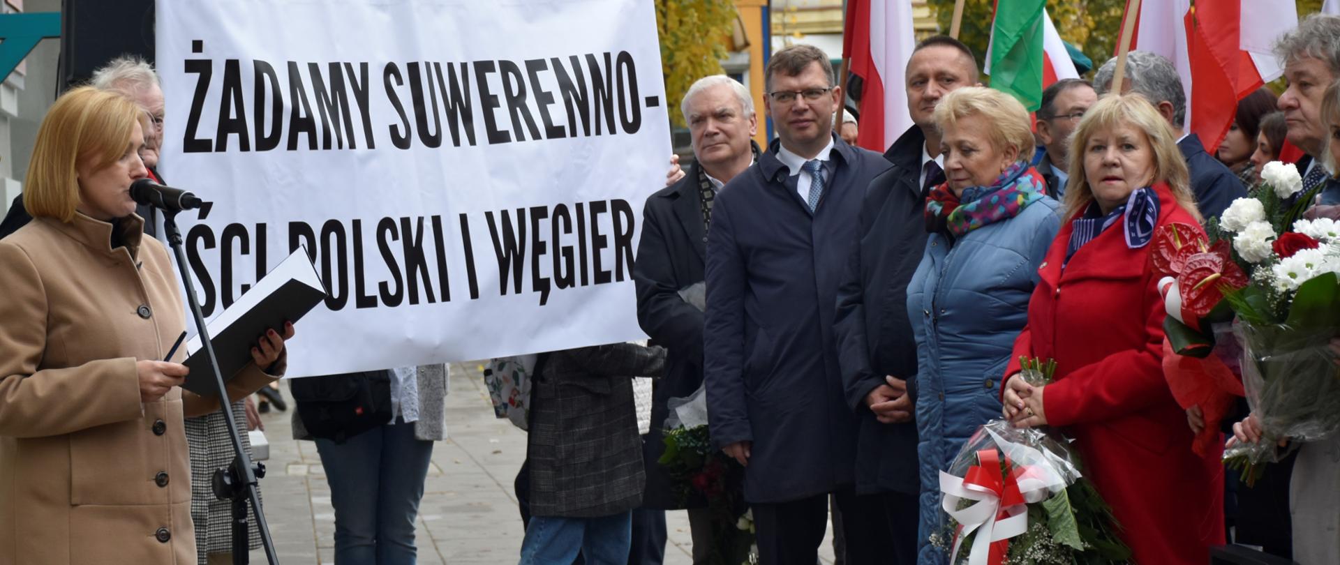 ludzie, transparent, flagi 