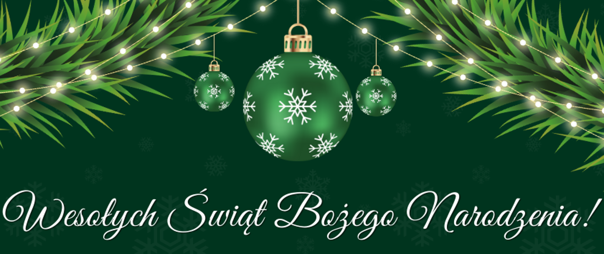Plakat z życzeniami Wesołych świąt Bożego Narodzenia. Treść życzeń w kolorze białym z podpisem Dyrekcja i pracownicy PSM I stopnia w Starogardzie Gdańskim. Tło plakatu w kolorze zielonym z widocznymi bombkami u góry i stosem prezentów na dole. 