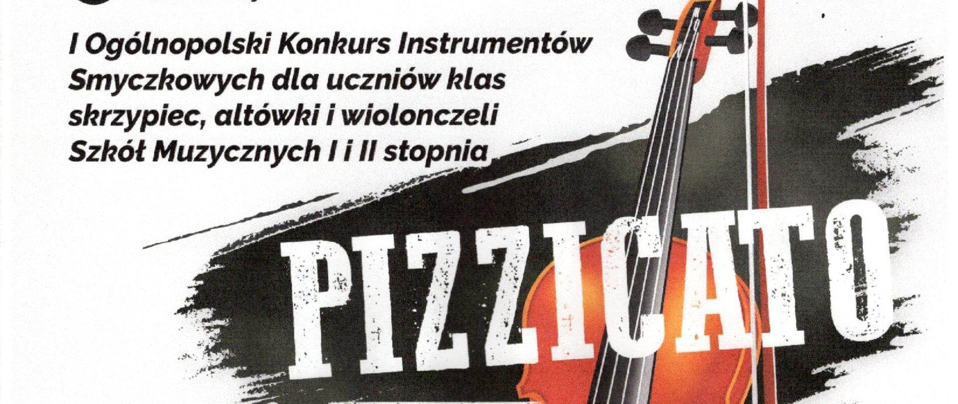 Zdjęcie przedstawia grafikę skrzypiec z nazwą i miejscem konkursu, w prawym dolnym rogu zdjęcia jurorów konkursu, z lewej strony nazwy wraz z logo instytucji wspierających konkurs