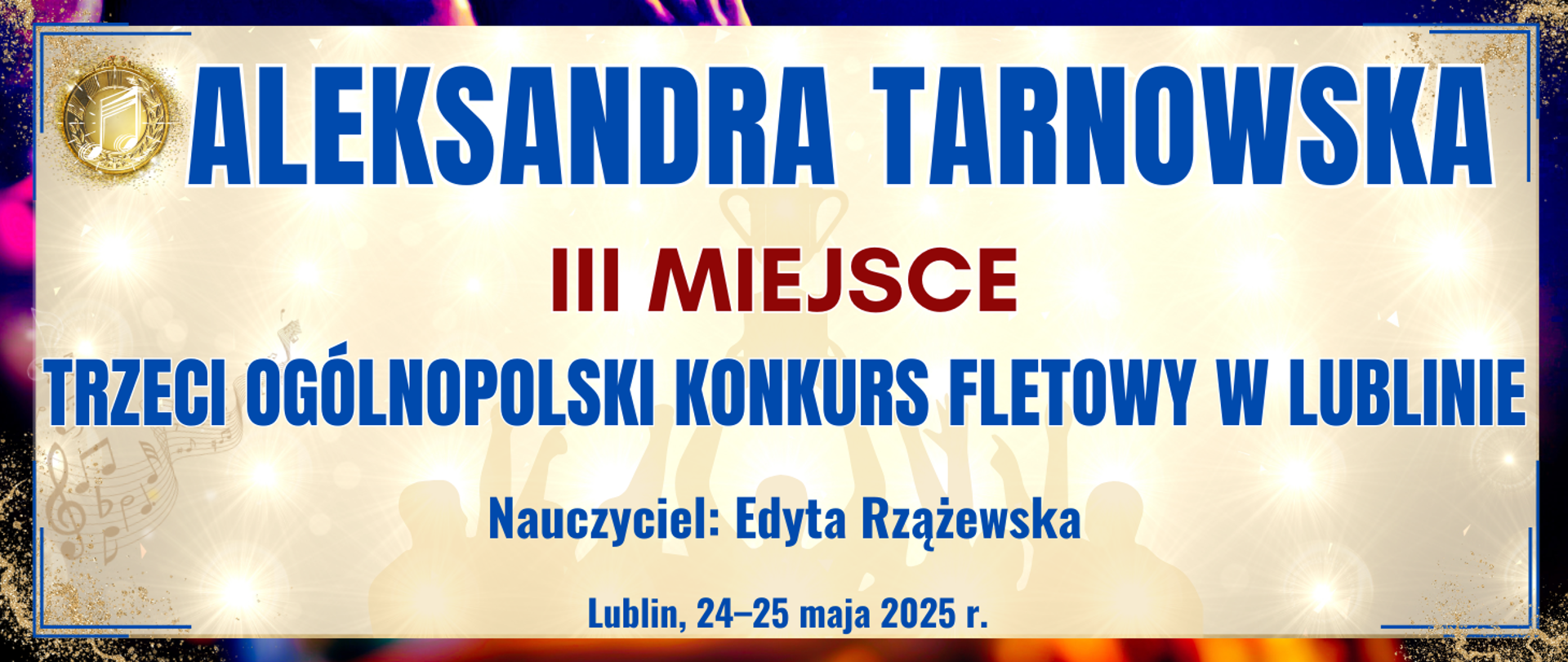 baner z ciemną kolorową ramką, jasne tło w środku z informacją o wyróżnieniu