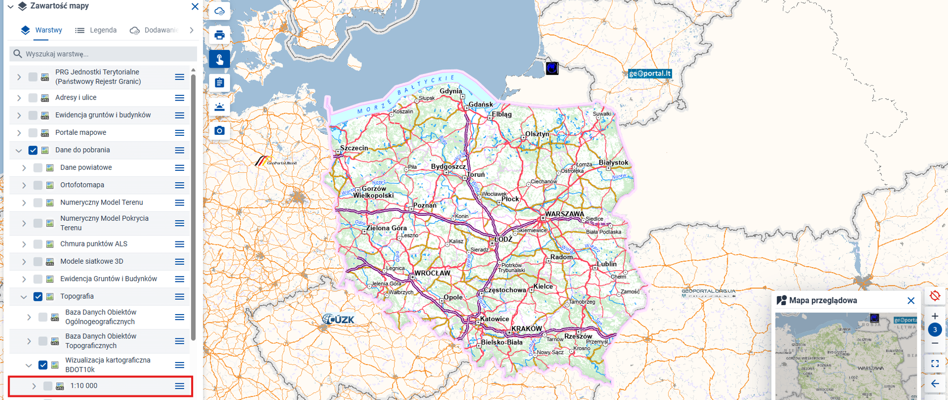 Ilustracja przedstawia zrzut ekranu modułu Pobierz dane serwisu geoportal.gov.pl