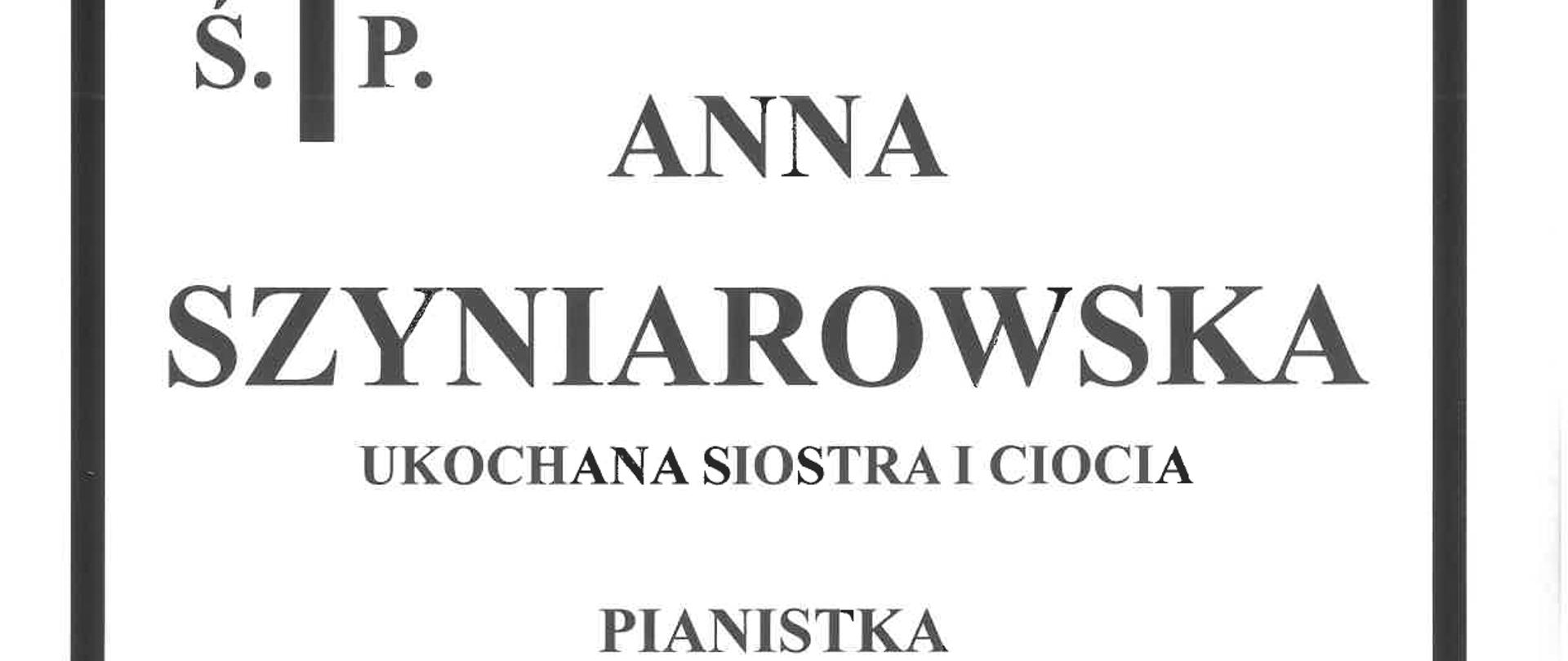 na białym tle czarna ramka w środku napisy informujący o dacie i miejscu spoczynku