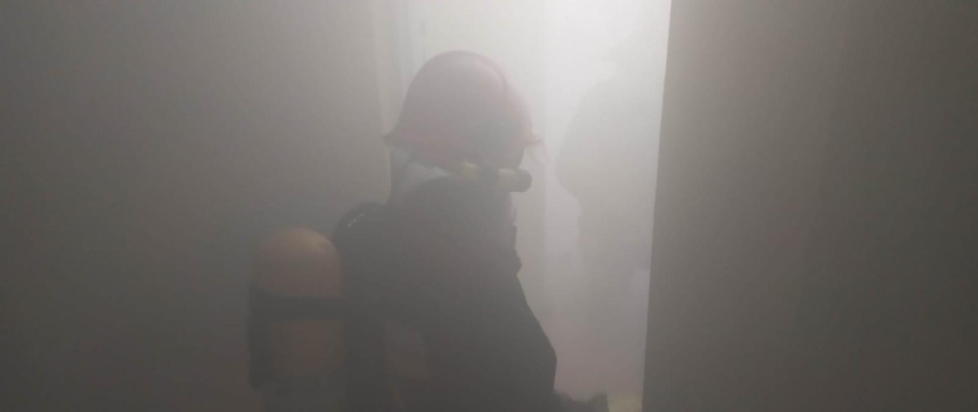 dwóch ratowników w zadymionym pomieszczeniu