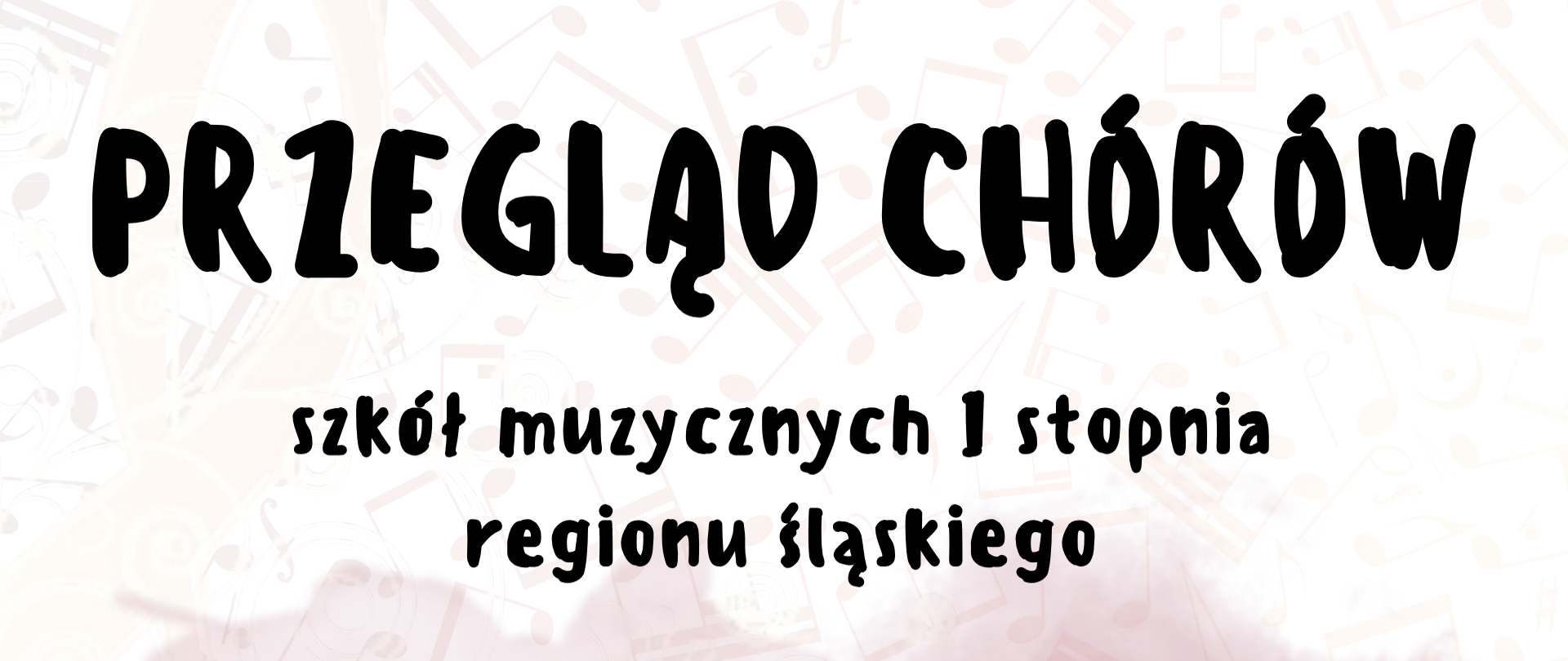 Plakat utrzymany w jasnej, pastelowej kolorystyce z delikatnym tłem wypełnionym motywami nut i symboli muzycznych. Na środku dużymi, czarnymi literami widnieje tytuł „Przegląd Chórów”, a poniżej informacja o wydarzeniu dla szkół muzycznych I stopnia regionu śląskiego.
Po lewej stronie umieszczono graficzny symbol nuty z małymi sylwetkami śpiewających osób. Na dole plakatu podano datę i miejsce wydarzenia oraz logotypy instytucji.