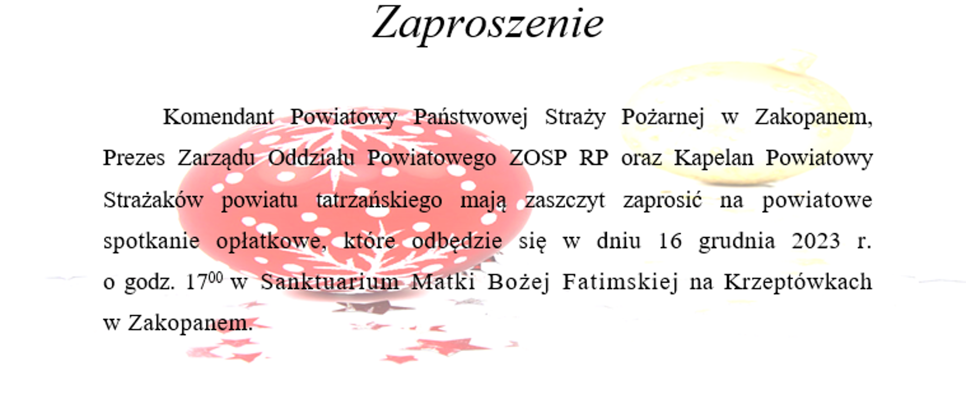 Zaproszenie na opłatek powiatowy 2023