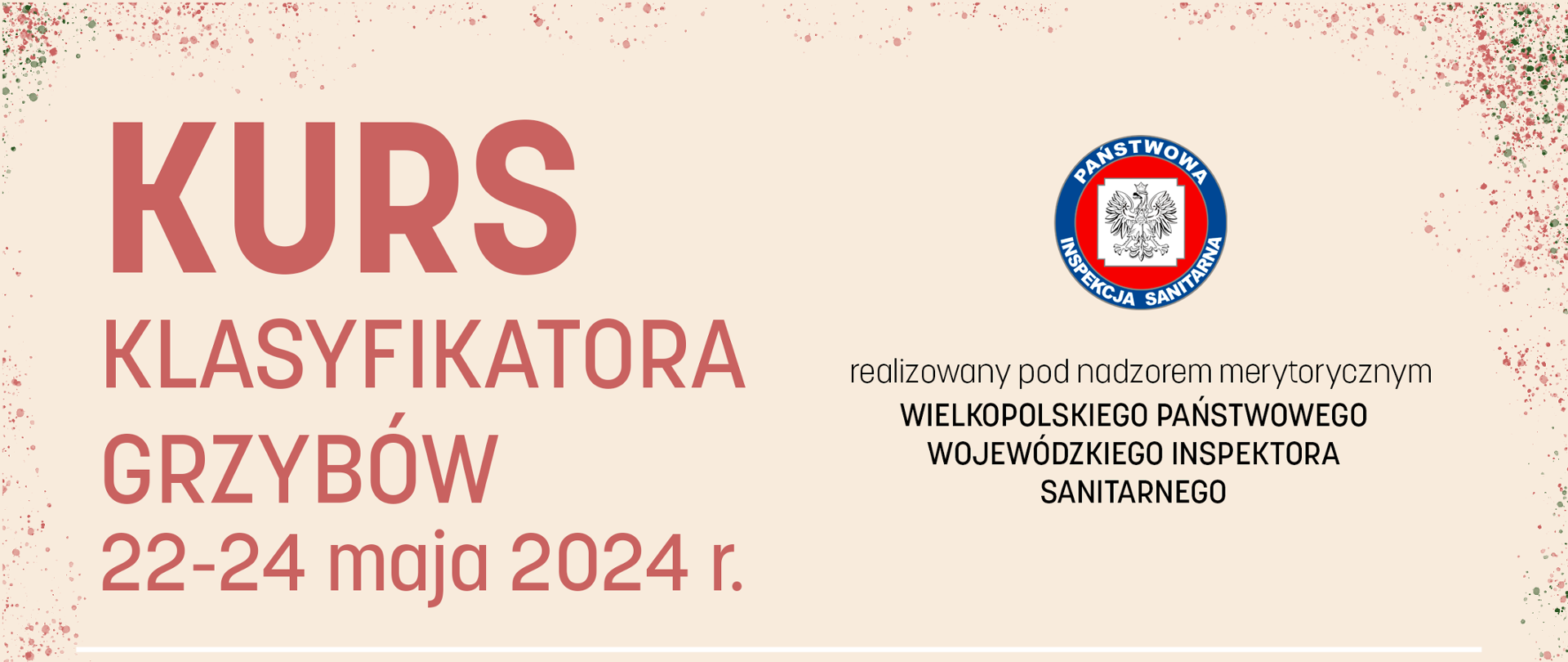 Na kremowym tle czarne napisy. Po prawej stronie grzyb. 