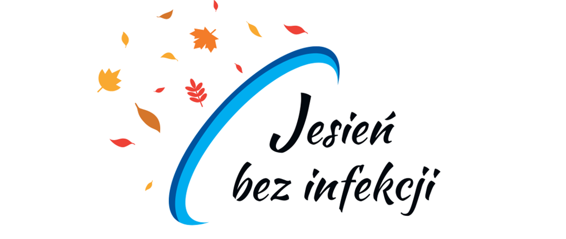 Żółte, czerwone i pomarańczowe liście, oddzielony napis Jesień bez infekcji