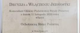 Na zdjęciu Decyzja o włączeniu jednostki OSP w Orzechowcach do Krajowego Systemu Ratowniczo-Gaśniczego