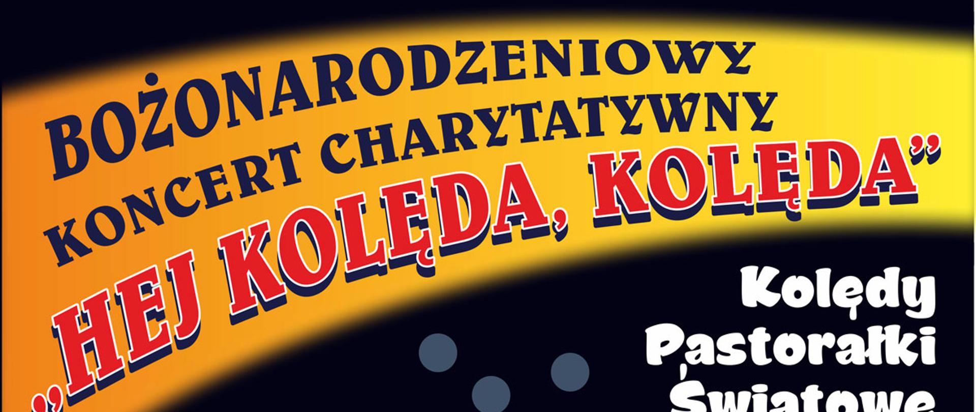 Kolorowy plakat z informacją o koncercie Bożonarodzeniowym 20 grudnia 2022 roku.