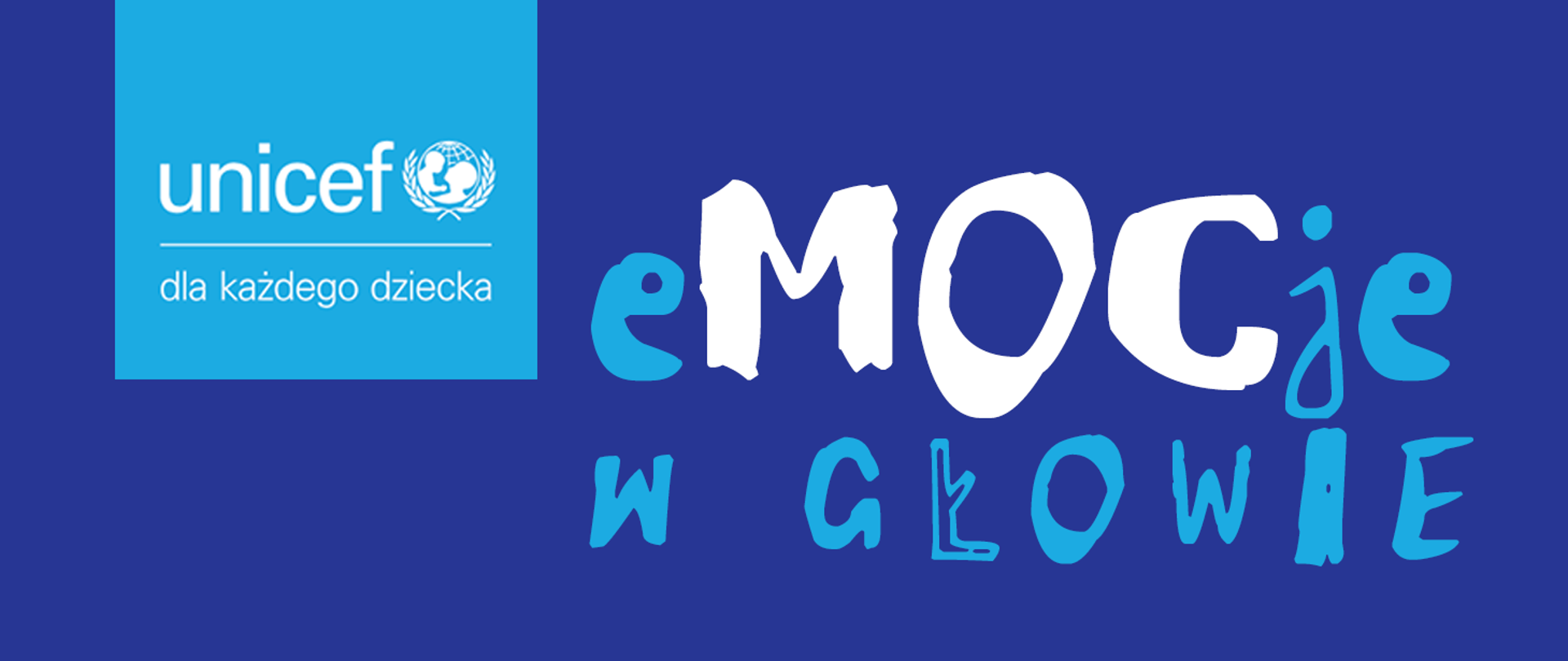 logo unicef na granatowym tle z napisem eMOCje w głowie