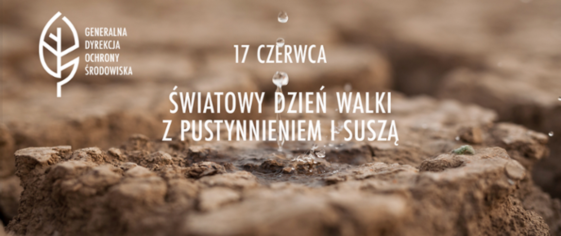 Kropla spadająca na kamień, na środku napis 17 czerwca Światowy dzień walki z pustynnieniem i suszą