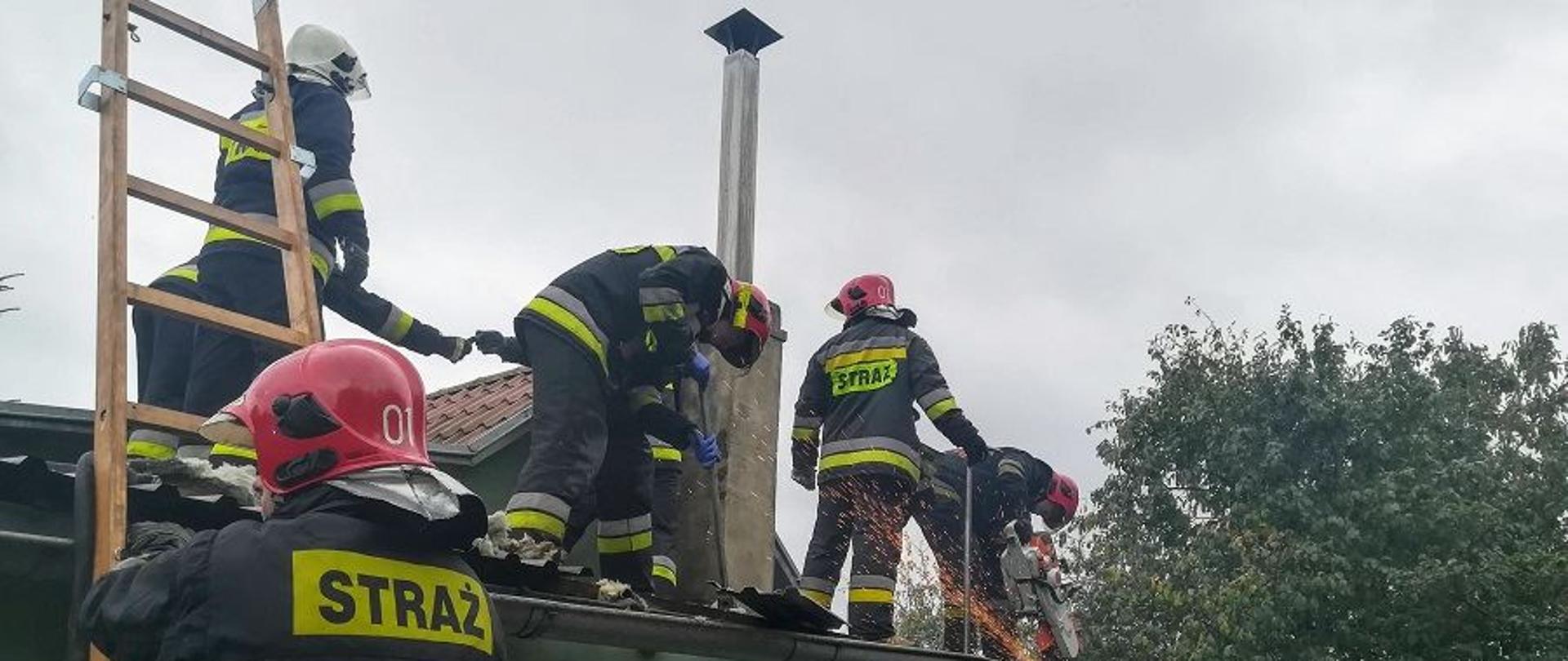 Strażacy na dachu budynku