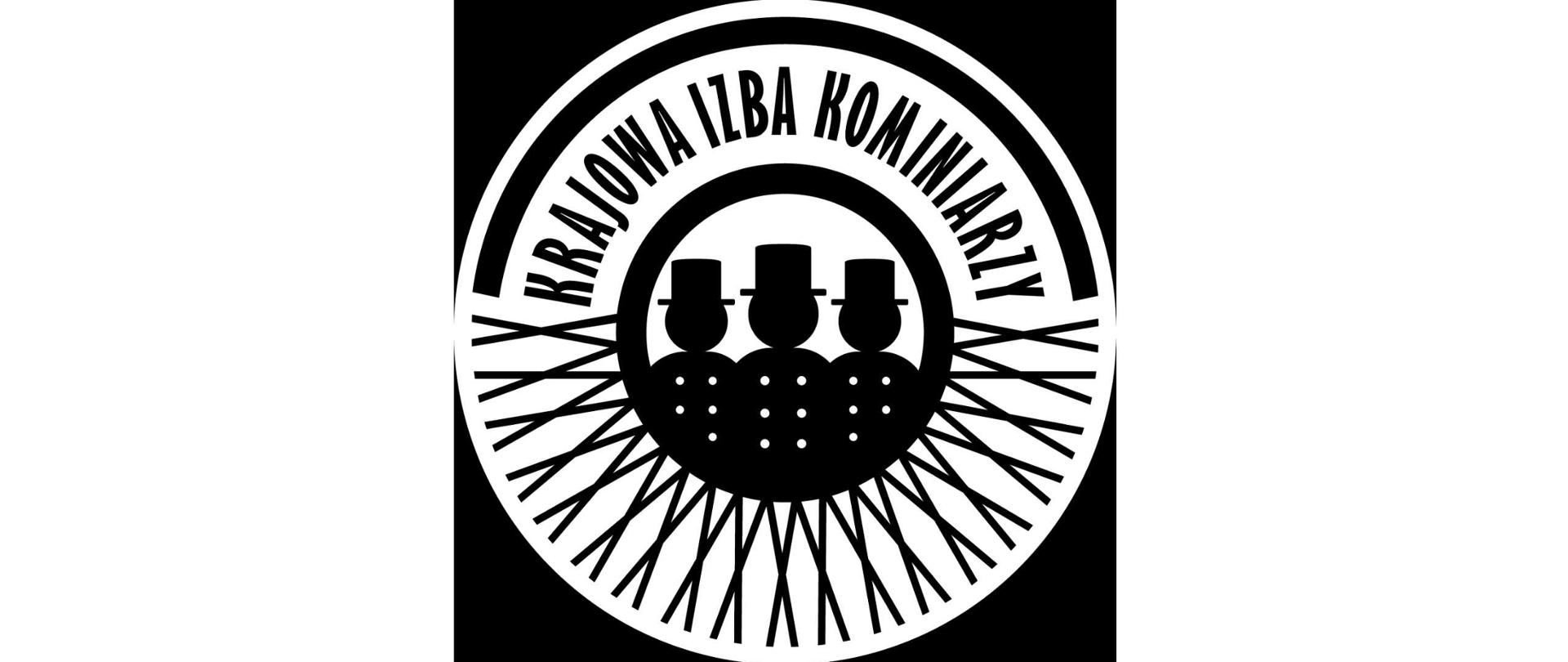 Logo Krajowej Izby Kominiarzy przedstawiające rysunek kominiarzy wewnątrz kuli do czyszczenia kominów.