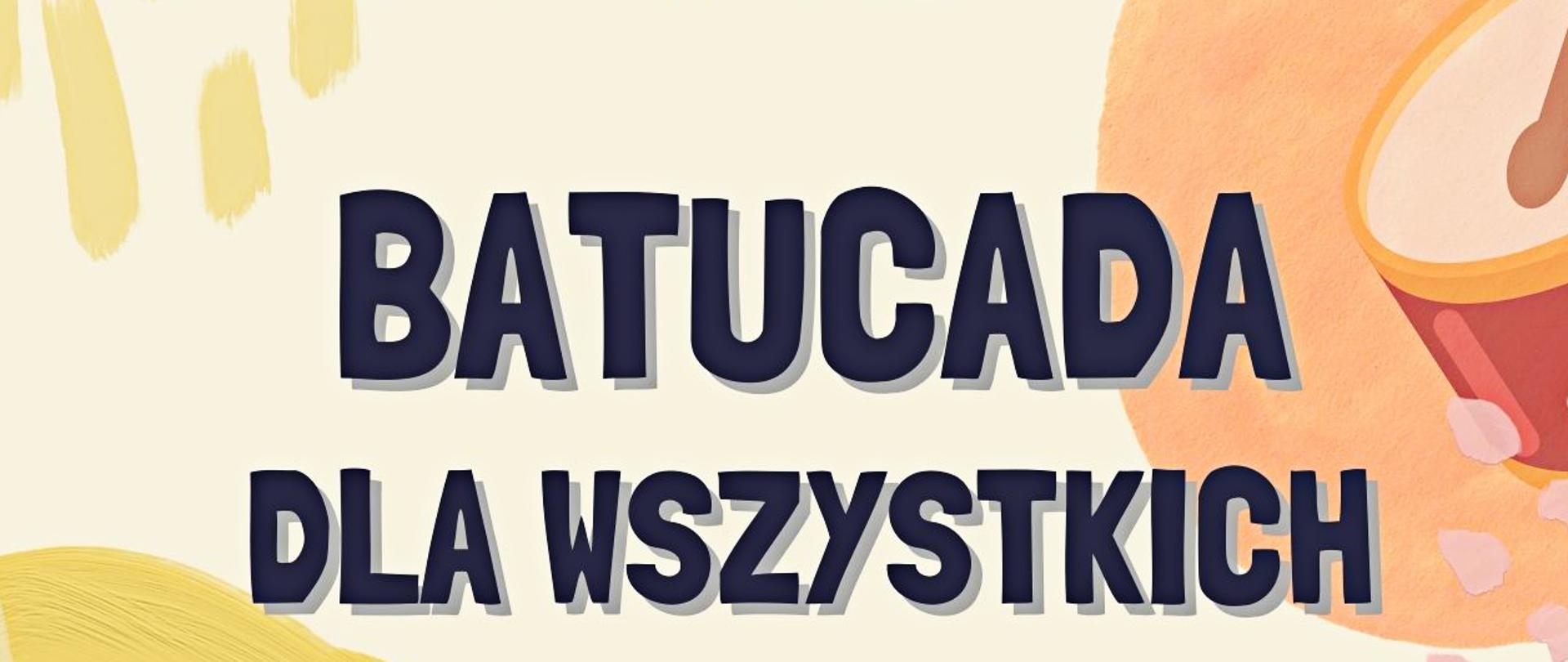 Plakat z wydarzeniem - Warsztaty perkusyjne które odbędą się w dniu 2 lutego 2023r. Na kremowym tle umieszczono napisy w kolorach czerwonym i czarnym dotyczące miejsca, prowadzącego, oraz godziny spotkania - dodatkowo umieszczono na plakacie umieszczono kolorowe rysunki bębenków.