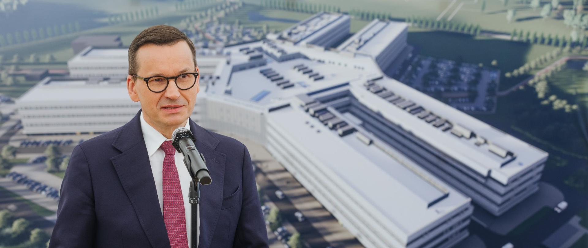 Premier Mateusz Morawiecki podczas uroczystości podpisania umowy na budowę Nowego Szpitala Onkologicznego we Wrocławiu.