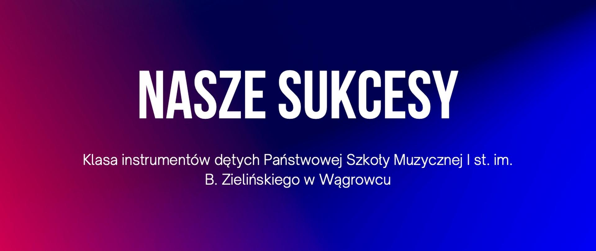 Plakat trójkolorowy z informacją po środku: Nasze sukcesy-Klasa instrumentów dętych