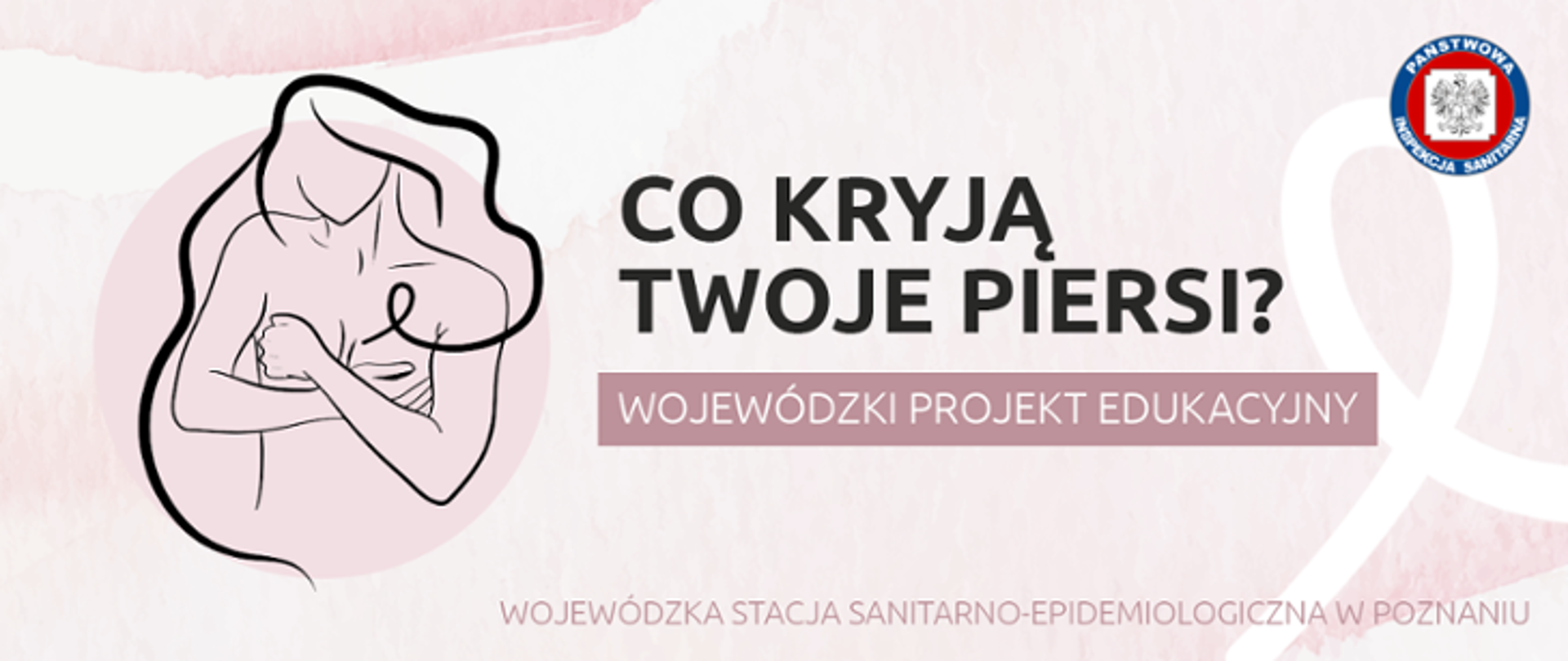 baner wojewódzkiego projektu edukacyjnego Co kryją Twoje piersi? rysunek kobiety trzymającej w dłoniach swoje piersi