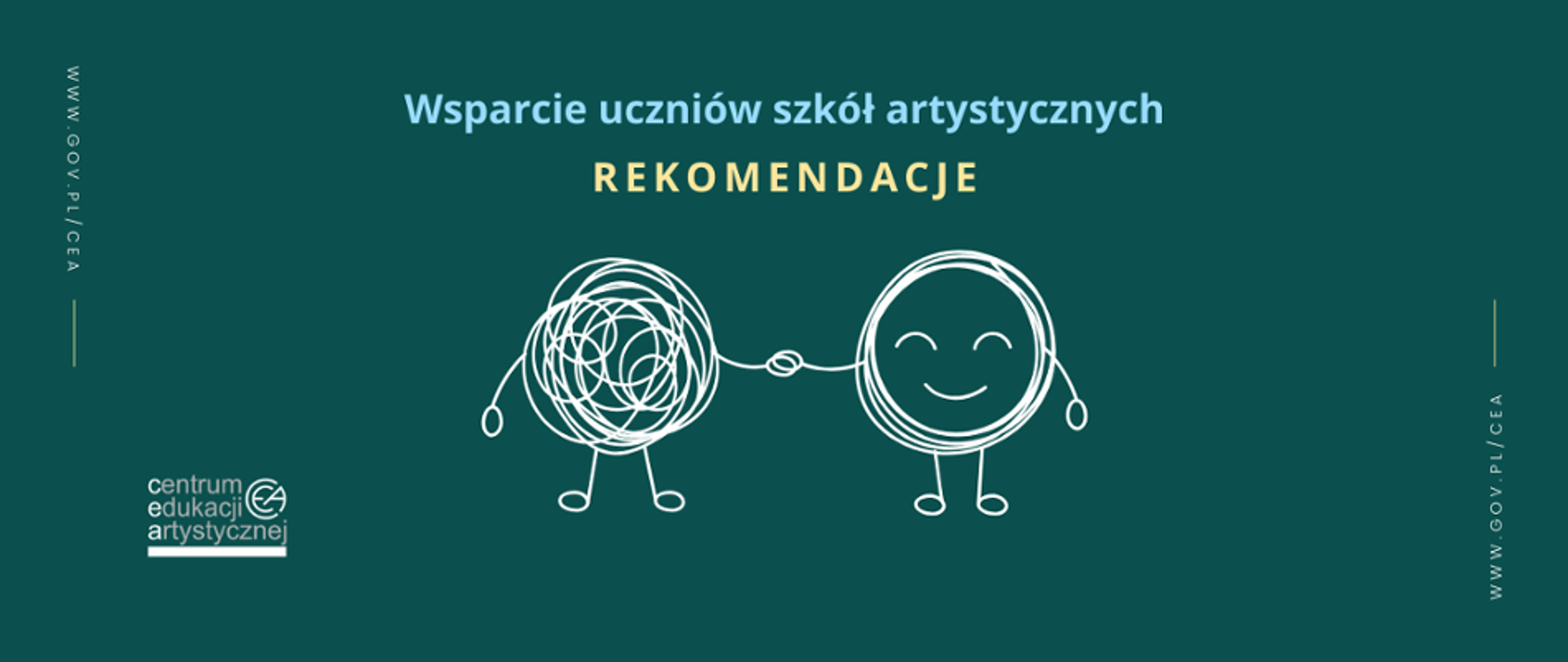 Napis na zielonym tle "Wsparcie uczniów szkół artystycznych REKOMENDACJE"