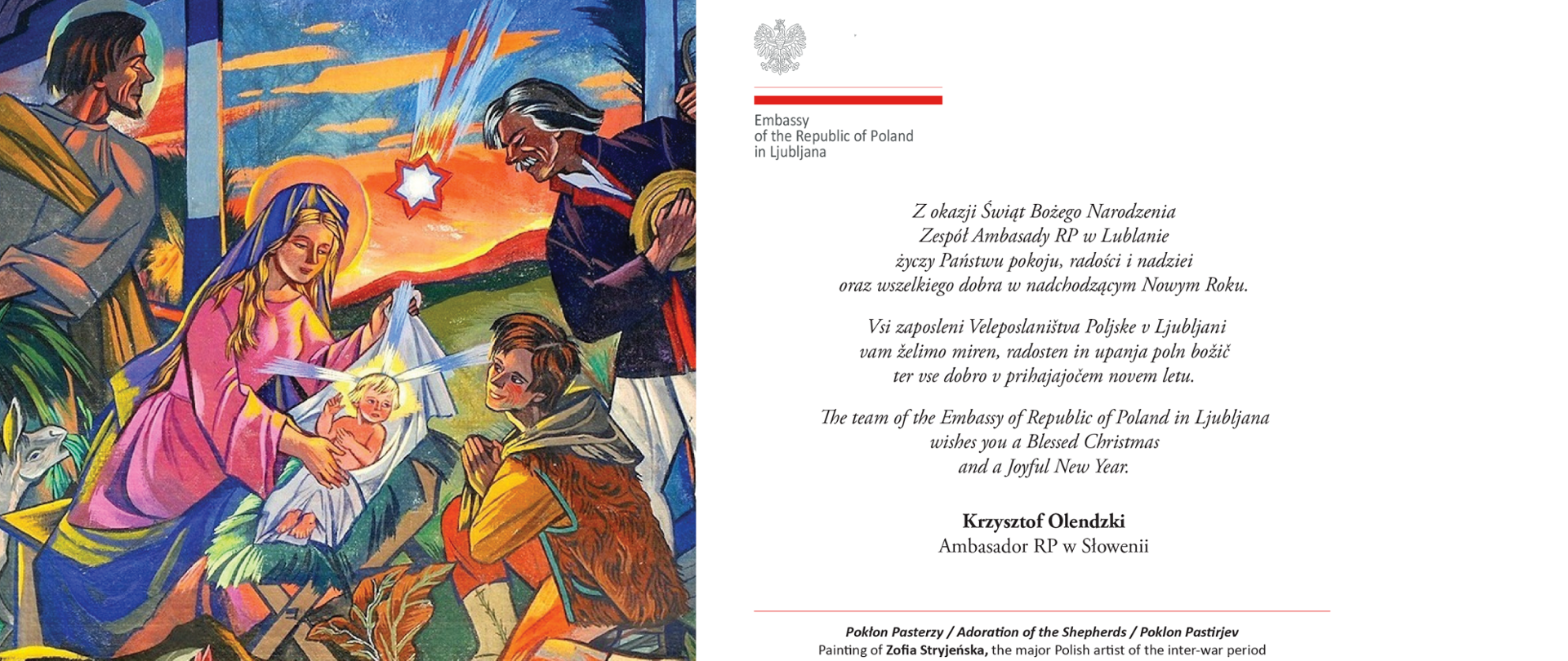 Życzenia świąteczne od Ambasady RP w Lublanie