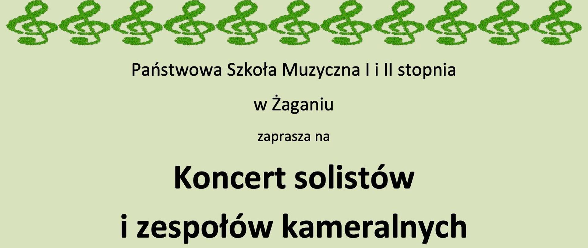 Na zielonym tle, w centralnej części symbol klucza wiolinowego oraz grafika symbolizująca pięciolinię. Na dole klucze wiolinowe tworzące rząd przez szerokość całej strony.