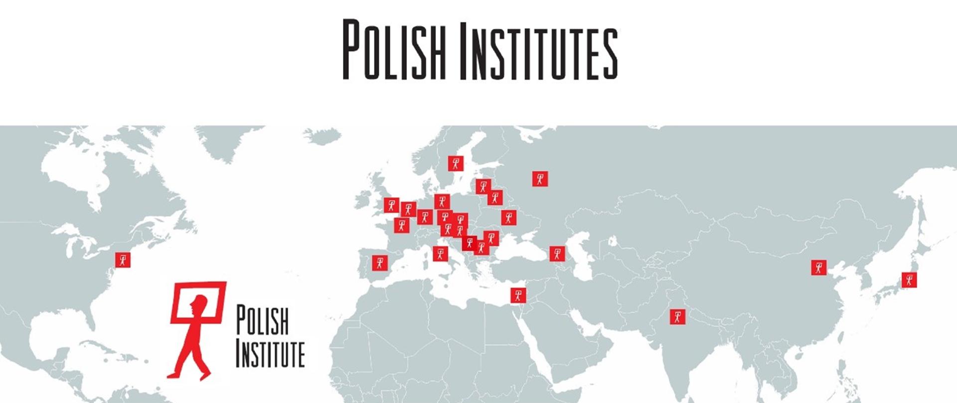 Mapa Instytutów Polskich zlokalizowanych na świecie