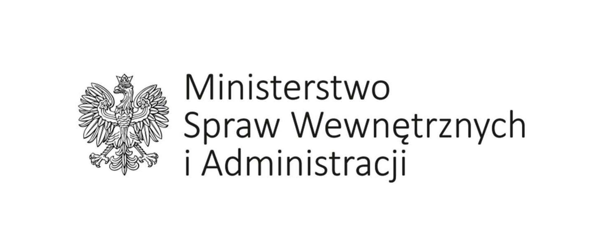 Po lewej stronie orzeł w koronie, po lewej stronie napis Ministerstwo Spraw Wewnętrznych i Administracji