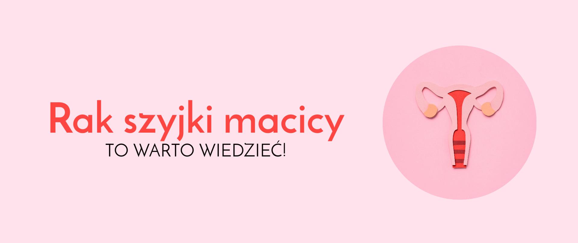 Na grafice jest napis Rak szyjki macicy, to warto wiedzieć. Obok znajduje się graficzne ujęcie macicy. Tło jest różowe.